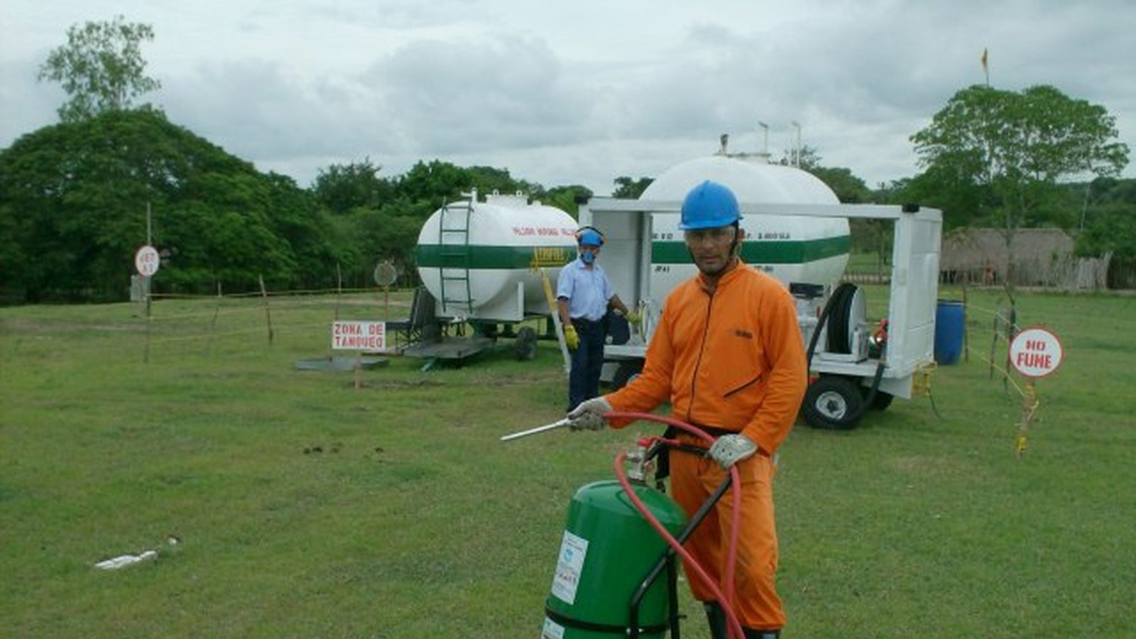Aerofull technician fueling equipment in a remote field location