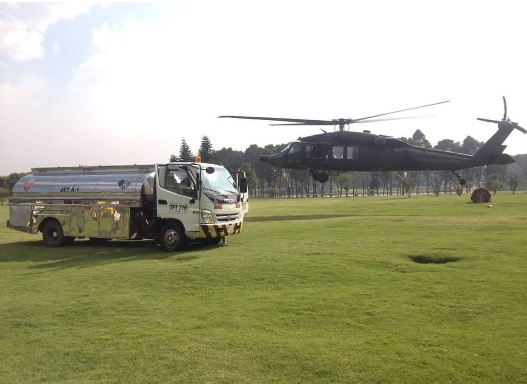 Aerofull fuel truck servicing a Colombian Air Force helicopter